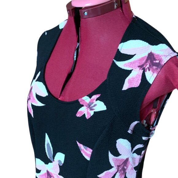 LILY MORGAN - Floral Black and Pink A-line sleeveless Dress - Large - Picture 3 of 10